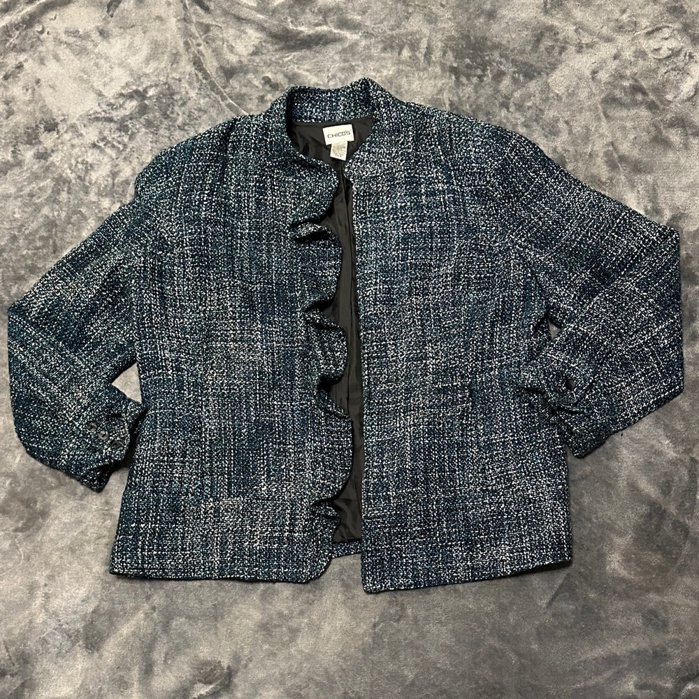 Chico's Women's Tweed Blazer - Black and Blue